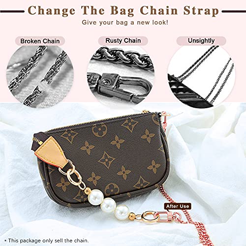 Image of 4Pcs Rose Gold Luxury Fashion 15.7 Inch /40cm Replacement Flat Chain Strap with Buckles Set, Flat 0.4 inch Wide Enough 2.4mm Perfect for DIY Metal Shoulder Purse Replacement (Rose Gold, 15.7 inch)