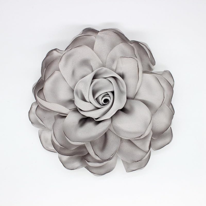 Image of Extra Large Satin Fabric Flower Brooch for Women Elegant Rose Camellia Floral Brooch Pin Handmade Big Satin Fabric Flower Statement Brooch Pin Vintage Clothing Hat Bag Accessories Christmas Wedding Bridal Birthday Jewelry