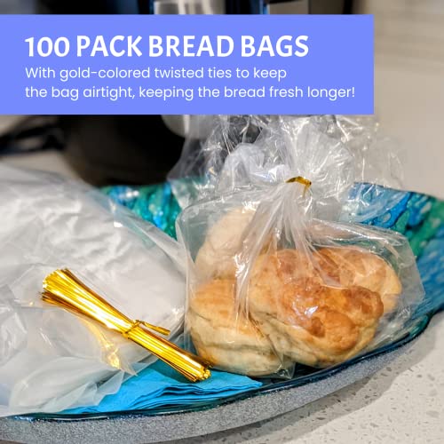Reusable Plastic Bread Bags For Homemade Bread - 8X12 100 Pack Clear Bread Bag With Ties For An Airtight Moisture-Free Preservation And Storage- Sandwich Bags For Home Bakers And Bakery Owners #TOP4