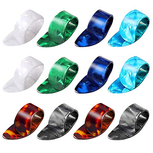 12 Pieces Thumb Picks Finger Picks, Medium, Flat Thumbpicks Celluloid Guitar Thumb Picks for Acoustic Guitar (Thumb Picks,6 Color)