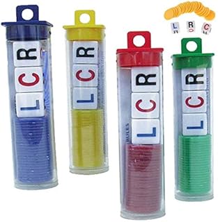 Febbya LCR Dice Game,4 Tubes Left Center Right Family Dice Games Classmates Friends Colleagues Blue Green Yellow Red Acrylic 16mm