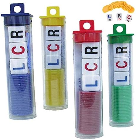 Febbya LCR Dice Game,4 Tubes Left Center Right Family Dice Games Classmates Friends Colleagues Blue Green Yellow Red Acrylic 16mm