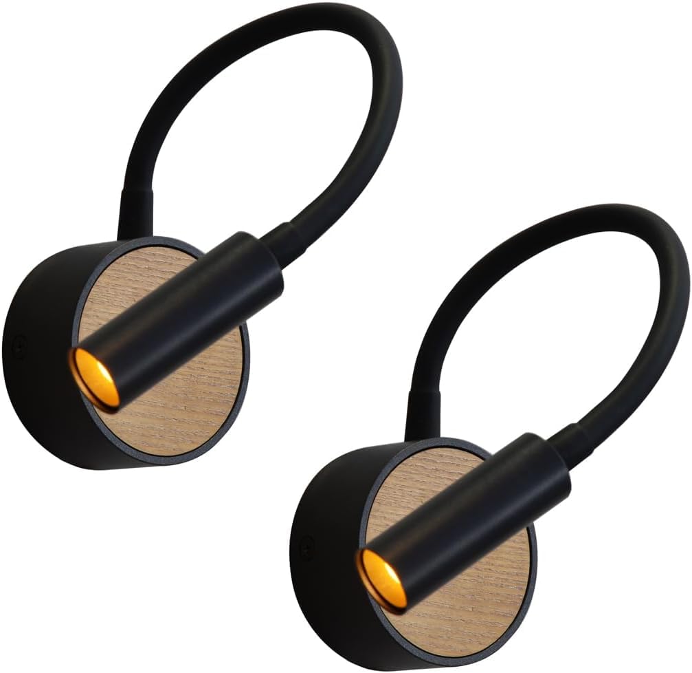 Lampe Murale 360° Pivotant Col de Cygne - Applique Bois et Noir avec Interrupteur Pour Chambre, Couloir, Salle de Bain, Hôtel