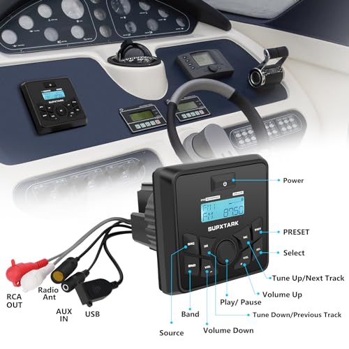 Image of Marine Stereo Radio 4x45W Gauge Mounting WB /AM /FM Tuner Bluetooth Receiver for Boat, UTV, Golf Cart