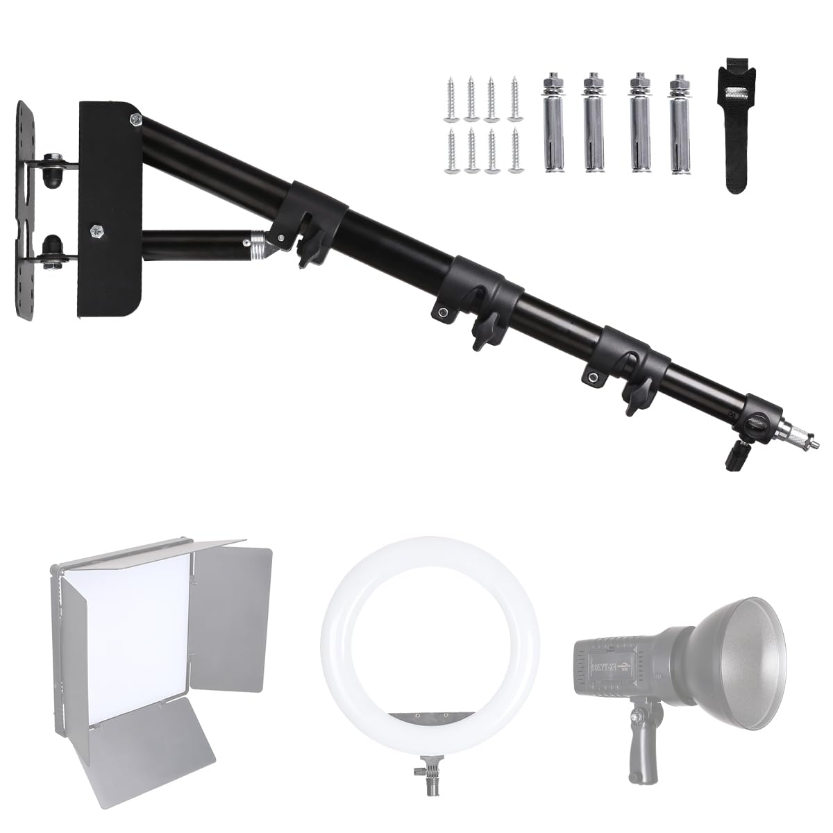 Montaggio a parete, braccio triangolare con lunghezza fino a 41,3 pollici/105 cm per riprese video in studio per flash, softbox, luci ad anello, luci singole, ombrelli, riflettori