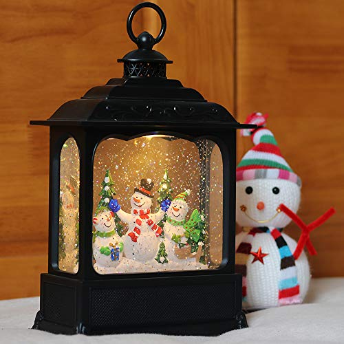 Image of Eldnacele Musical Snow Globe Lantern With Timer - Lighted USB /Battery Operated Swirling Singing Water Glittering - Snow Globes for Adults and Kids Christmas Decoration - Snowman