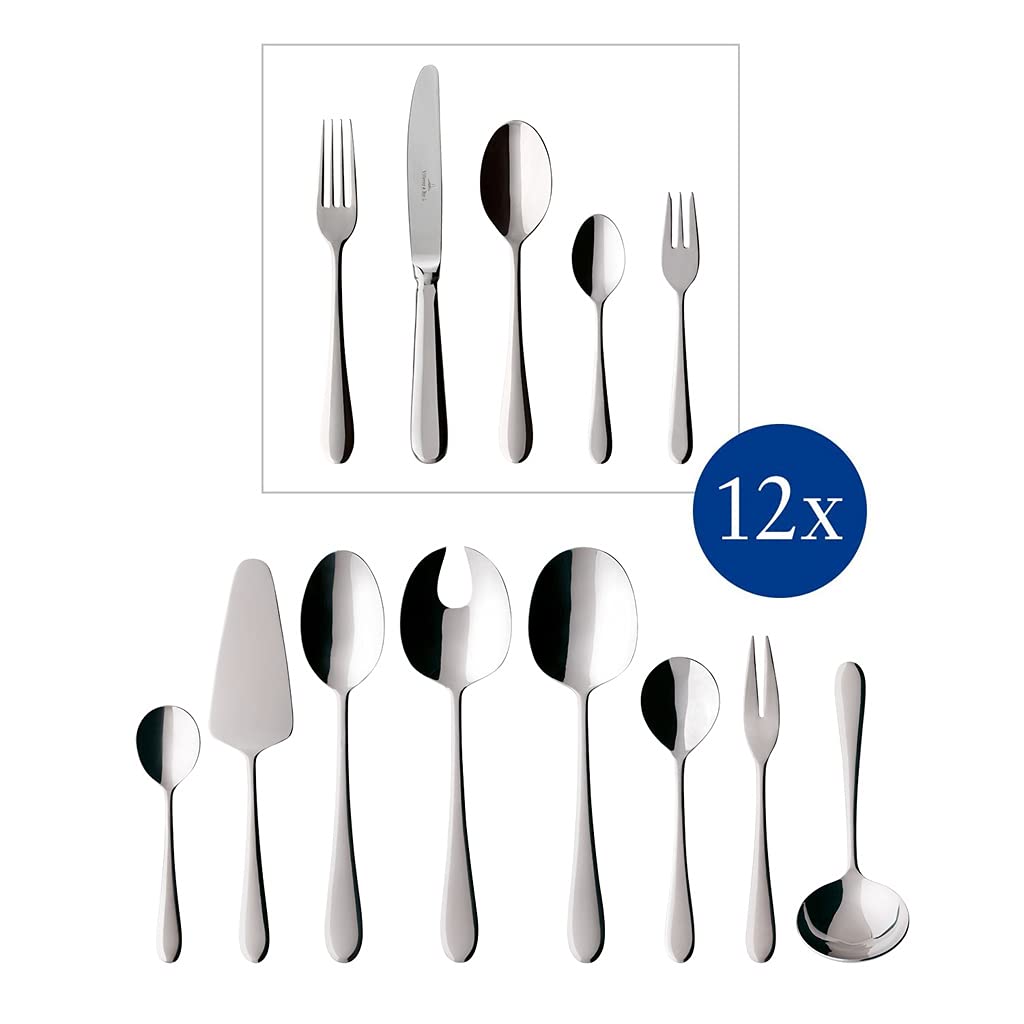 Villeroy & Boch - Oscar Set di Posate 68 Pezzi Argento, Lavabile in Lavastoviglie, 12 Persone Platino, Forchette, Coltelli, Cucchiaio, Acciaio Inossidabile