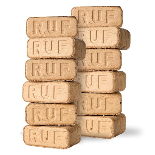 Carbeth Plants - RUF Briquettes x 12 (10kg) Heat Bricks - Eco Friendly Organic Recycled Compressed Wood Fire Blocks - For Stoves, Log Burners, Fire Pits, BBQs & Open Fires - Up to 3hr Burn Time