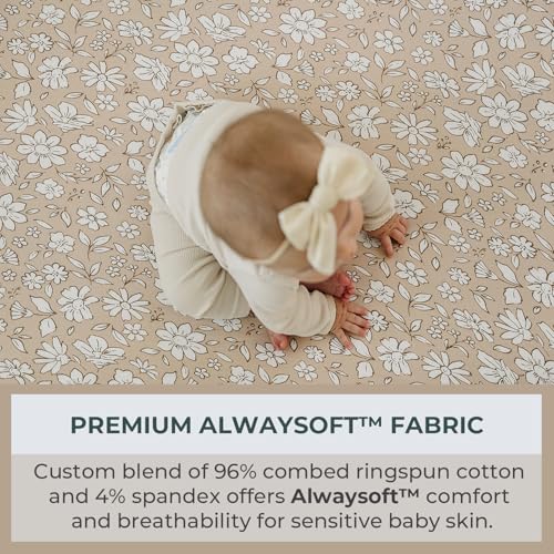 Image of Pobibaby 2 Pack Pack N Play Sheets for Girls - Premium Cotton Blend Fitted Playard Sheet, Soft Breathable Mini Crib Sheets Girl, Playpen Mattress Cover for Standard Travel Playards 38x26 (Meadow)
