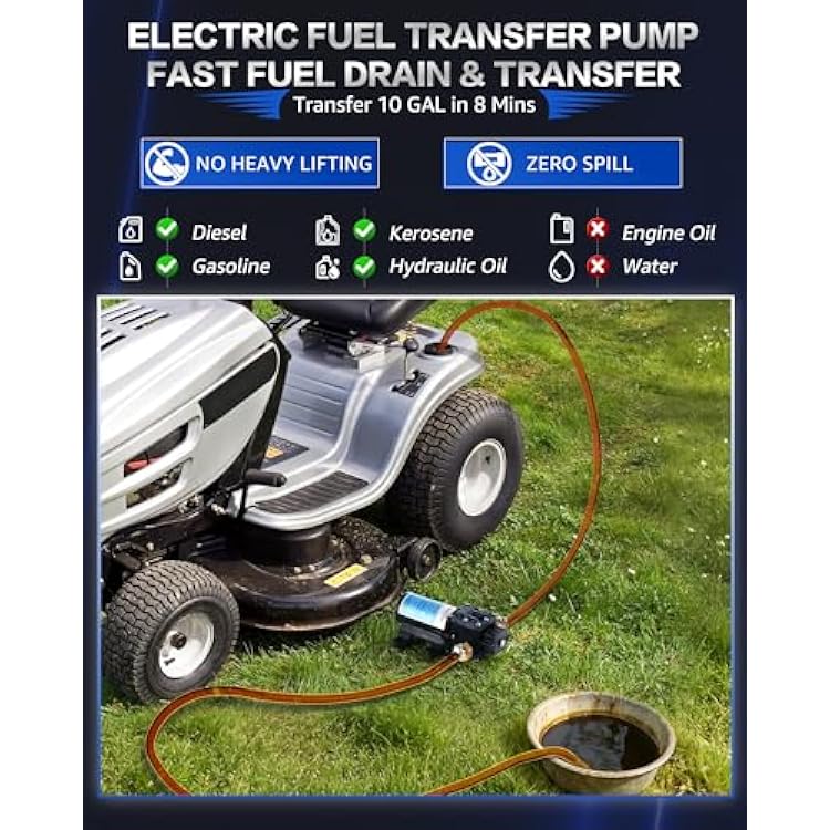 Gasoline Transfer Pump 12V, Electric Fuel Transfer Pump for Gas, Diesel, Kerosene, 120 GPH High Flow Gas Safe Transfer Pumps, Season-End Fuel Drain & Transfer for Trucks, Tractors, Mower, Boats
