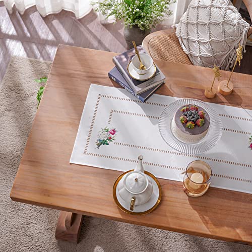 Artable Rectangle Table Runners Fabric Home Garden Table Runner With Well-Trimmed Edge For Picnics Indoor And Outdoor Dining Holiday Long Tables (Offwhite+Flower, 16 X 28 Inch) #TOP2