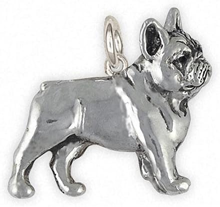 Frenchie - Joyería de Bulldog Francés de Plata Esterlina Frenchie Francés Bulldog Francés Joyería de Perro Hecho a Mano FR29-C, Oro blanco Oro rosa