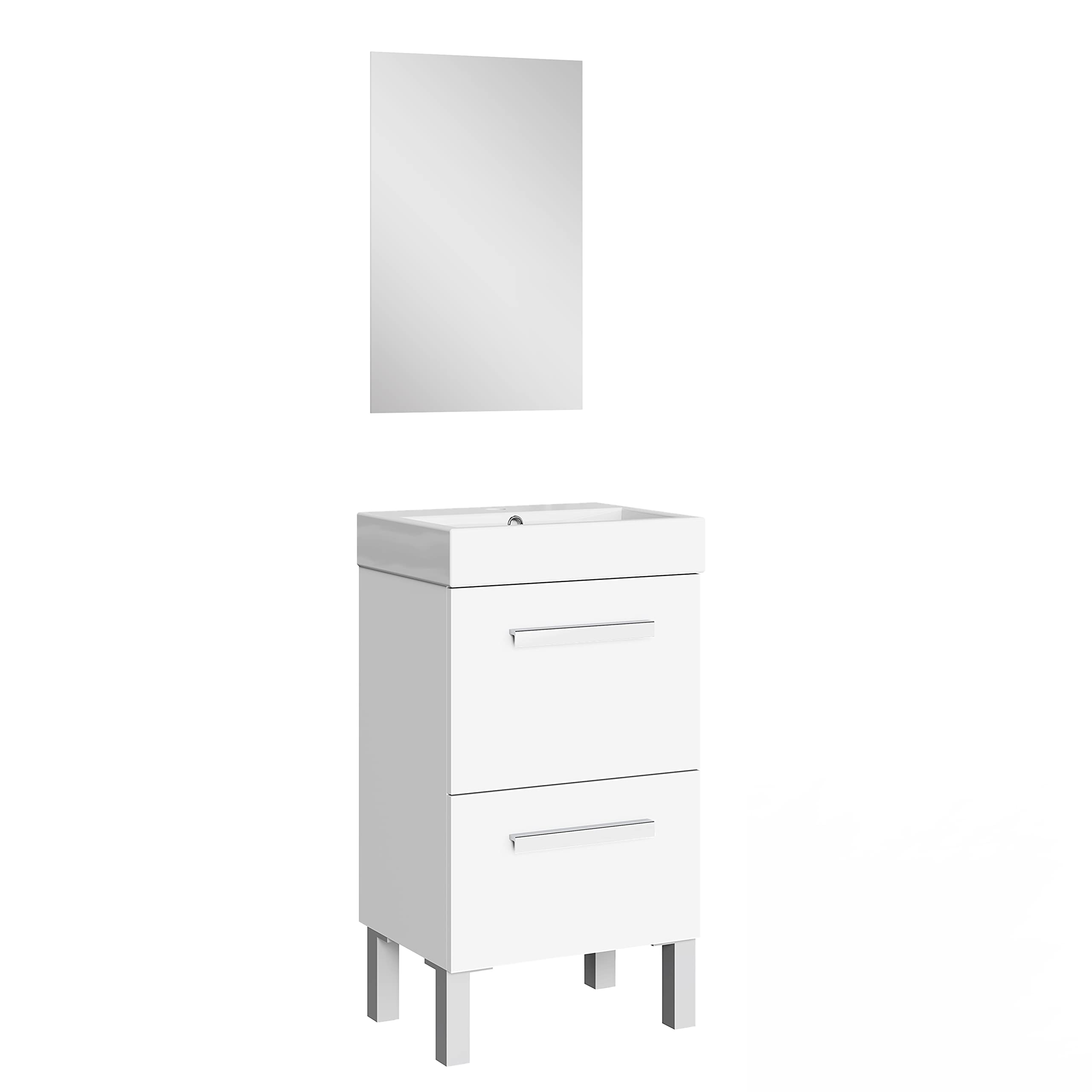 Baikal Conjunto De Mueble De Baño 45cm. Incluye Mueble con Lavabo. Melamina 16mm. Mueble MONTADO. Lavabo Encastrado. con Espejo Puerta Abatible + Cajón Blanco