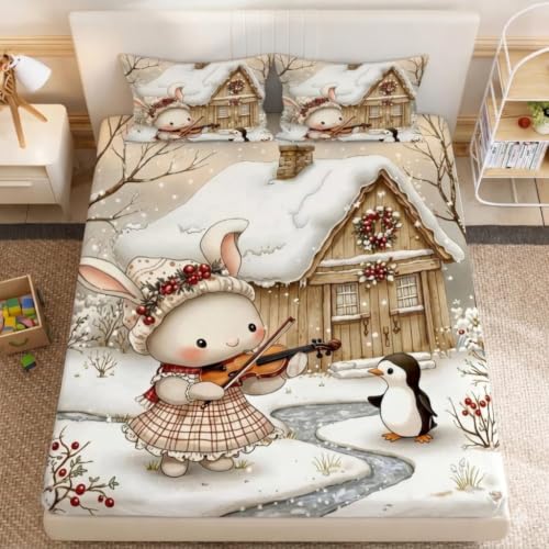 Image of RUMPS 3D Digital Printed Double Bedsheet Flat | Premium Knitted Cotton MicroFabric 90x100 Inch Bed Sheet with 2 Pillow Covers, Cute Cartoon Blue Bird (7D Digital bedheet 10)