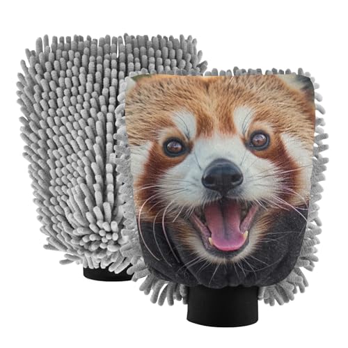 Hezely Red Panda Car Wash Mitt, 2PK Scratch Free Lint-Free for Car Washing and Detailing