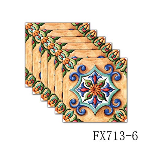 Self-Adhesive Diy Stickers Peel And Stick Wall Backsplash Decals Home Tiles For Kitchen/Living Room/Bathroom In Moroccan Portuguese Mexican Talavera Design - Pack Of 6 #TOP7