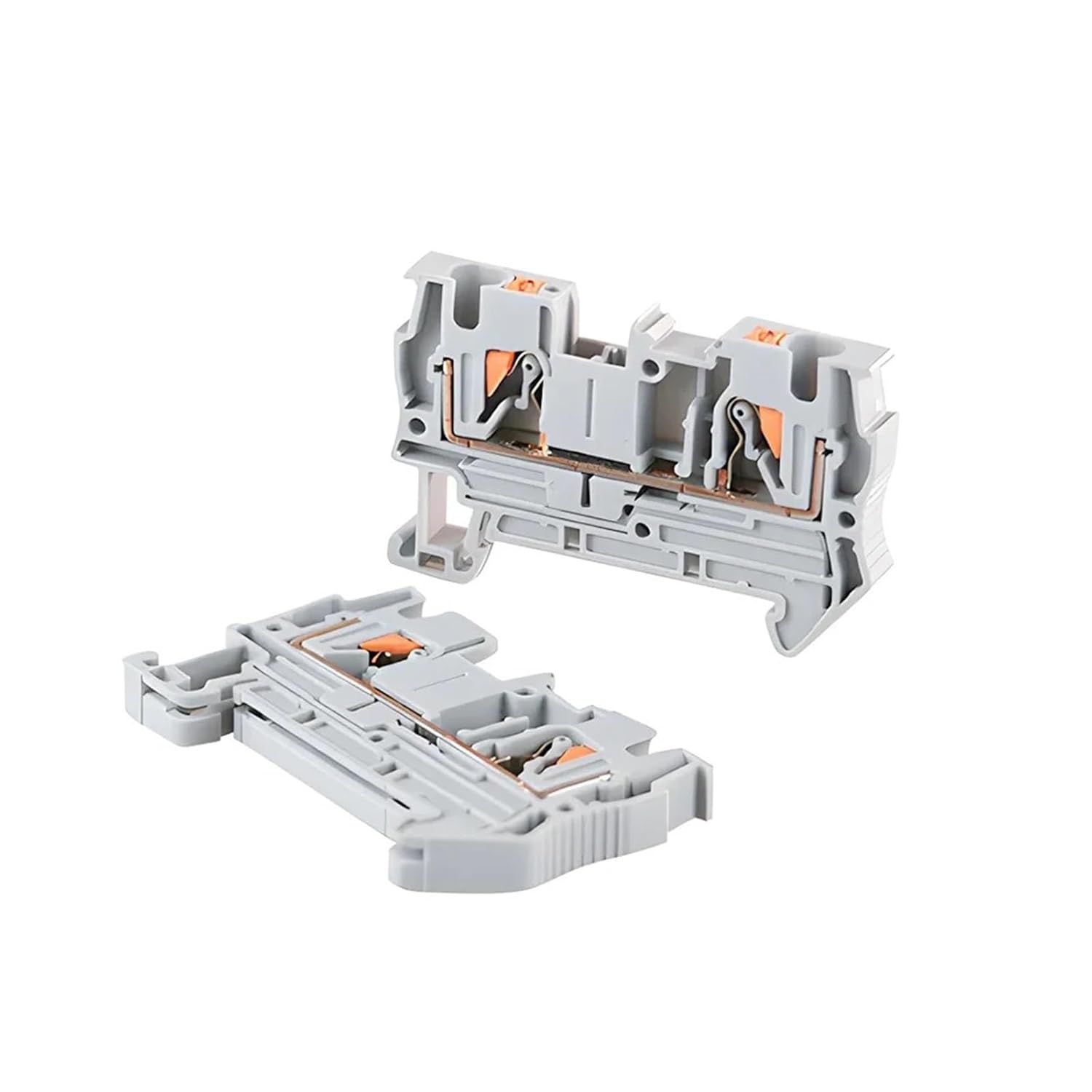 50pcs PT-4 Terminal Block Push in Spring DIN Rail Mount 32A 800V Feed Through AWG24-10 Solid Cable(Gray)