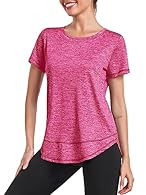 The fabric of this short sleeve workout shirt is breathable, quick-dry and soft, keep cool and comfortable all day long, bring you a extra comfort. Loose fit women's yoga top shapes your body well. Side split and high low rounded hem can hide your lo...