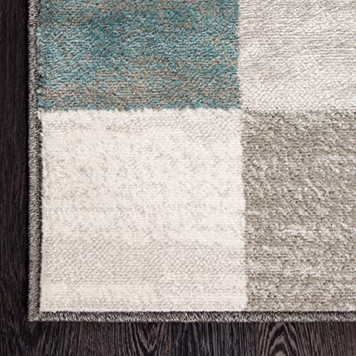 Superior Indoor Area Rug, Neutral Modern Geometric Home Decor For Living Room, Dining, Kitchen, Bedroom, Office, Nursery, Woven Rugs, Jute Backing, Rockaway Collection, 9' X 12', Majolica Blue #TOP2