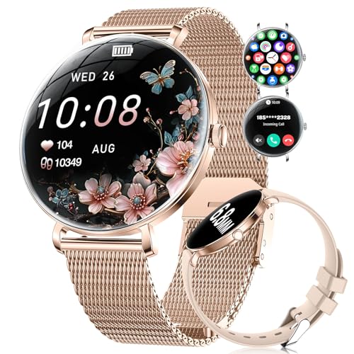 SUNKTA Smart Watch Women 6.8mm Ultra Thin Round Dial 1.43" AMOLED Rose Gold Ladies Smartwatch for Android iOS Bluetooth Phone Calls,Pedometer/Calories/Heart Rate/Sleep/SpO2 Monitor,100+ Sports Mode