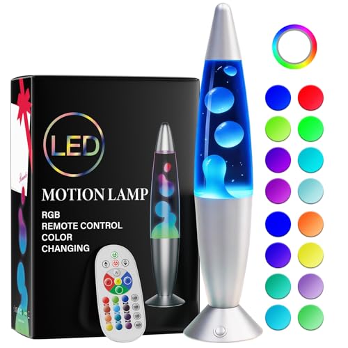 Soarling 16' Lavalampe, Art Deco Retro Lampe mit 17 RGB Farben & Fernbedienung, Große Deko-Lampe für Erwachsene & Kinder, Partybeleuchtung mit Flüssigkeitseffekt(Silber)
