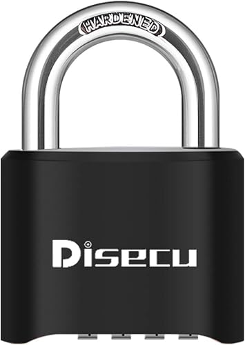 Disecu 4 Digit Heavy Duty Combination Lock Outdoor Waterproof Padlock 1.3 Inch Shackle for Gate, Fence, Gym Locker, Sports Locker (Black)