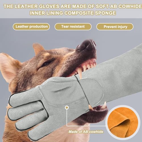Jortmrd Bissfeste Handschuhe für Katze Hunde Haustiere, 45 cm Rosenhandschuhe für Den Umgang mit Tieren, Leder Gartenhandschuhe Dornenfeste Handschuhe für Damen Herren Gärtner Bauern