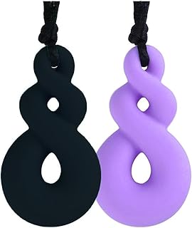 Silicone Chew Necklace, 2 Pack Sensory Chew Toys Bundle for Kids with Teething, ADHD, Autism, Biting Needs, Oral Motor Chewy Teether Pendant for Boys & Girls