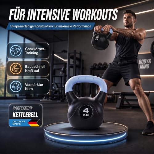 Body & Mind® Kettlebell 4 kg Kugelhantel - bodenschonende Schwunghantel – Ansicht 2