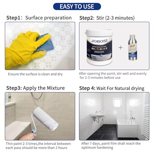 Waterbased Tile Paint and Tile Refinishing Kit 32.0 Fl Oz/50-55sq.ft Bathtub Bathroom wallPaint, Easy of Usecountertop sink Paint-Resurfacing Sink Tub waterproof Kitchen Countertop, Low Odor No Toxic (black)