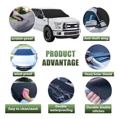 Image of 1 PC Car Front and Rear Windshield Snow Shield, Thickened Car Oxford Cloth Snow and Sunshade All-in-one Cover, Waterproof and Durable Windshield Cover, Universal for Most Cars (Black #1)