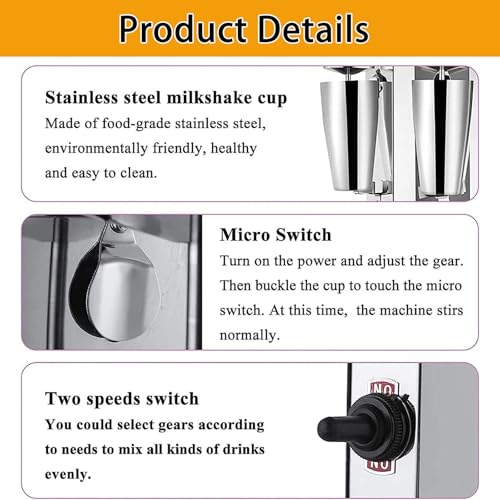 Batidora comercial de 280W de doble velocidad para batidos de leche densos 4