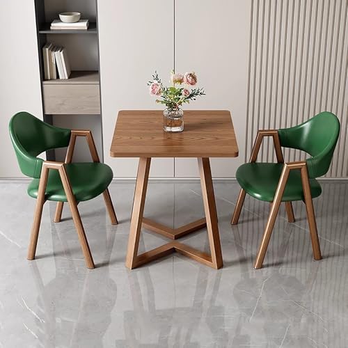 24" Square Dining Table Set with 1 Coffee Table & 2 Upholstered Faux Leather Chairs Modern Reception & Kitchen Furniture Stylish Armchairs in Khaki & Fabric Colors
