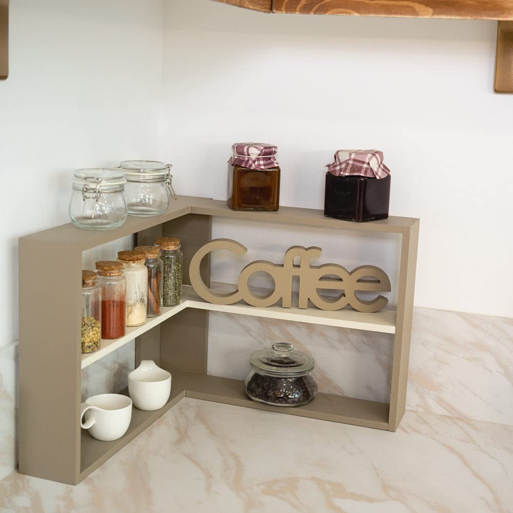 Declea Angolare alzatina con Mensola in Legno, Espositore a 3 Piani per Cibo, Dessert, Dolci, Arredo Cucina e Organizzatore da Cucina per Barattoli e Contenitori, Home Decor