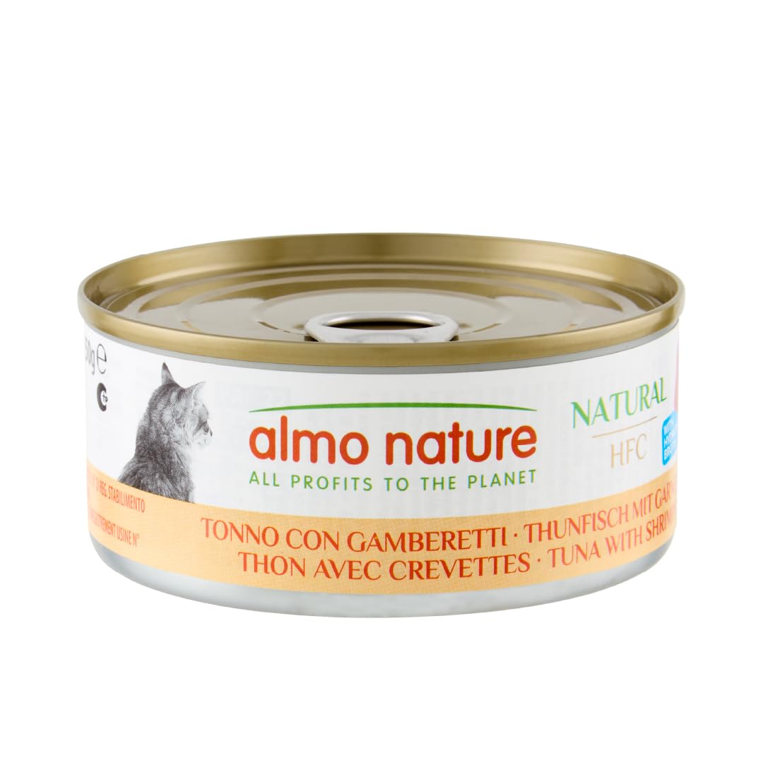 almo natureHFC Natural - Wet Cat Food - Tuna and Shrimps - Human Grade, Gluten Free - 70g, Pack of 6
