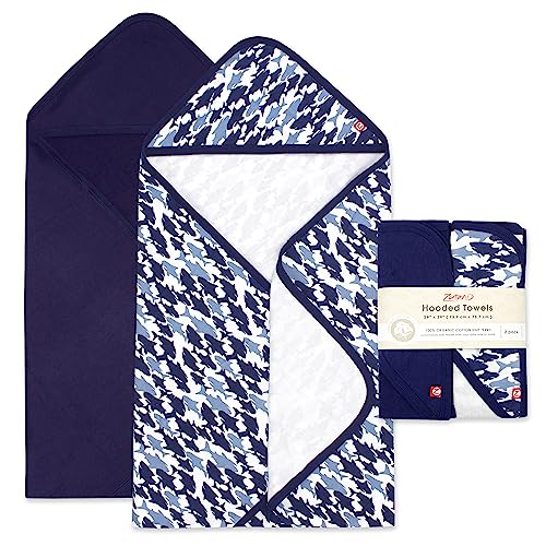 Image of Zutano Hooded Baby Towels, Organic Cotton Baby Bath Towel, Ultra Soft and Absorbent Baby Towel for Newborn and Infant | Girl, Boy, and Unisex Towel Set, Shark Camo, 2-Pack
