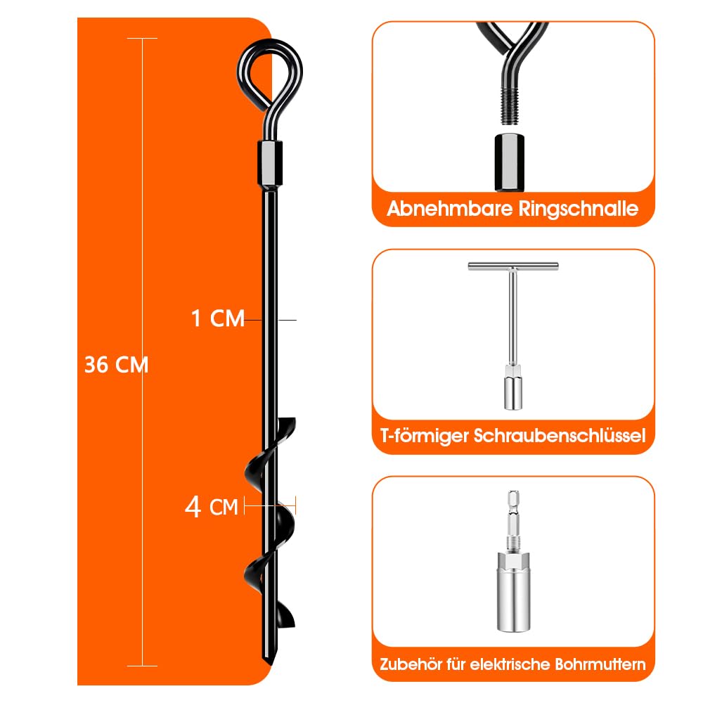 Bodenanker Erdanker, Bodenanker Trampolin Zum Eindrehen, Heavy Duty Trampolin Anchor für Zelte, Schaukelgestell, Vordächer, Camping, Widerstehen Starkem Wind Rostfrei 4/8er Set