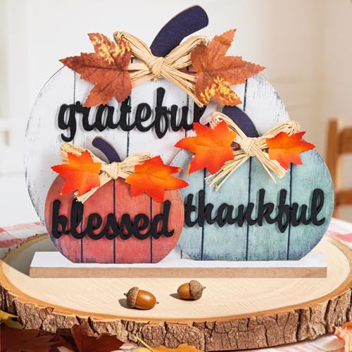 Olanrun Thanksgiving Fall Decorations for Home, Wooden Pumpkin Fall Thanksgiving Table Decor, Handmade Autumn Pumpkin Decor 3D Letter for Indoor Living Room Bedroom Mantel Office Farmhouse, 10-Inch