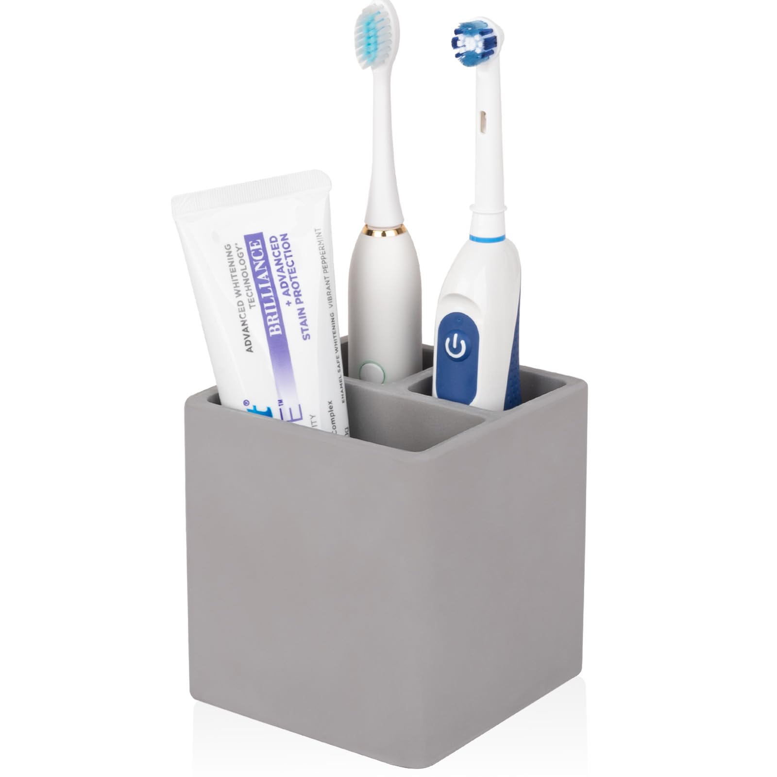 Diatomite Toothbrush Holders for Bathrooms, Electric Toothbrush and Toothpaste Holder 3 Slots Tooth Brush Organizer for Bathroom Countertop, Shower, Vanity - Dark Gray