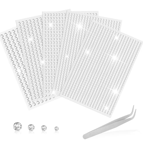 Wosyoodo 2542 Pcs Strass Autocollant, 5 Feuilles Strass Autocollant Visage, Strass Adhesif Rond, Strass Visage Festival avec pincettes, pour DIY Artisanat Nail...