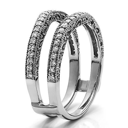 Twobirch Sterling Silver Contour Ring Guard With Millgrained Edges And Filigree Cut Out Design With Cz Or Moissanite (0.48 Ct.) (Cubic Zirconia, 8) #TOP1