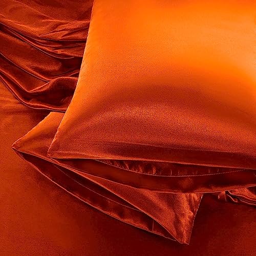 Aormenzy Satin Pillow Cases for Women Queen Size Set of 2, Burnt Orange Satin Pillowcase for Hair with Envelope Closure Silky Pillow Covers Wrinkle, Fade Resistant (20x30 Inches)