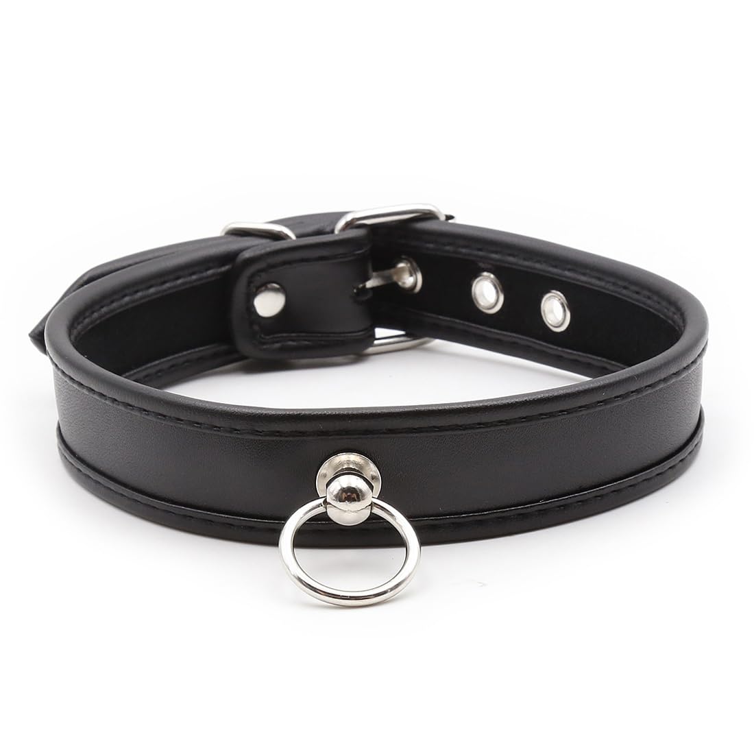 Collare con anellino, in ecopelle, larghezza regolabile, per donna uomo, elegante gotico punk