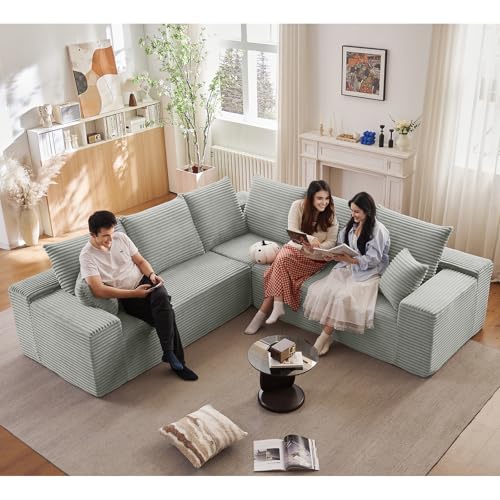 Image of Sectional Cloud Couch for Living Room, Modern Modular Floor Deep-Seat Sofa, Upholstered L Shaped Sofas, Big Comfy Corduroy Couches Set for Living Room Bedroom, No Assembly Required, Grey