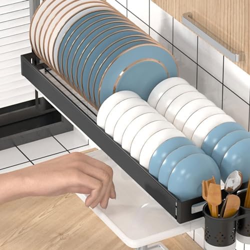 Wall-Mounted Stainless Steel Dish Rack with Drip Tray & SIL Holder, Space-Saving Kitchen Organizer (120cm, Black) - Maximize Storage & Efficiency in Your Kitchen!