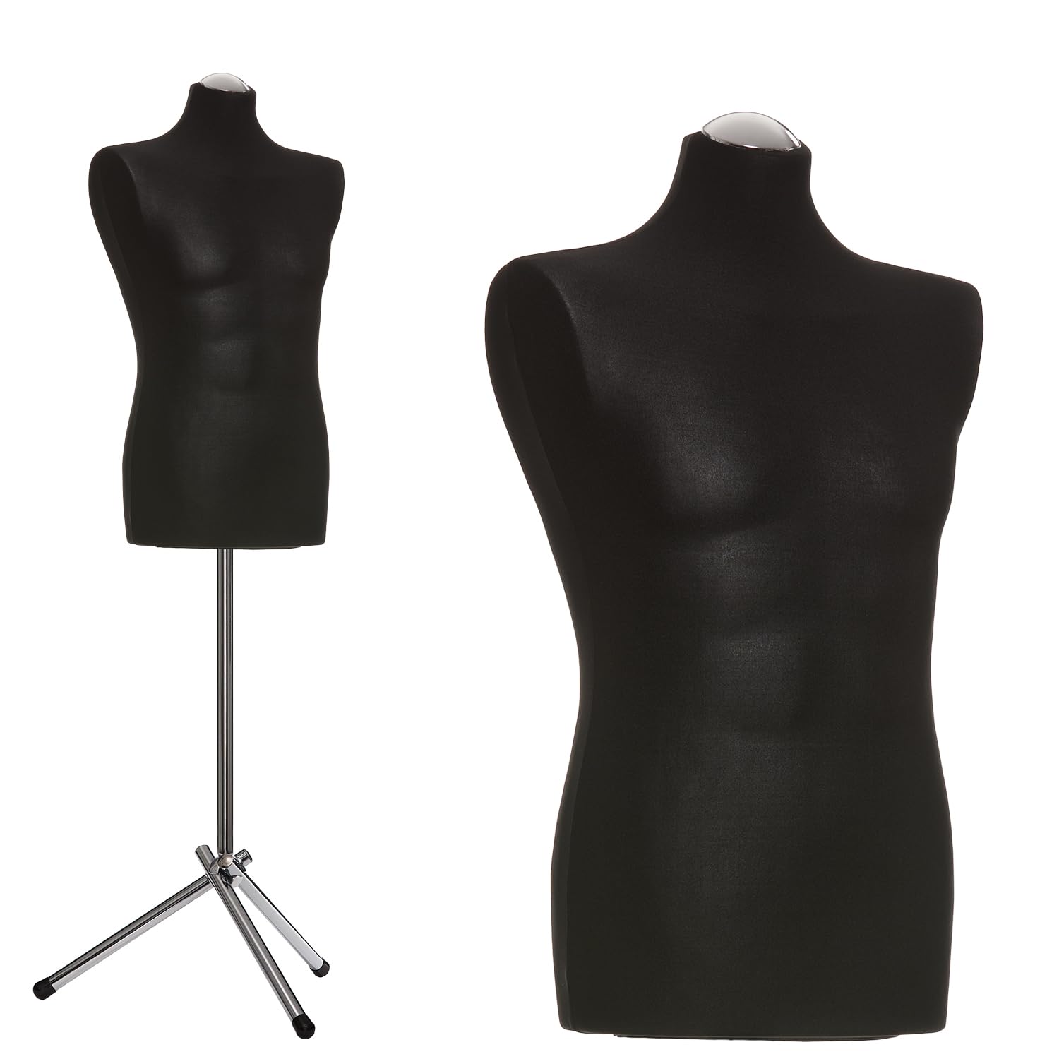 Schneiderpuppe männlich Größe 50/52, Überzug schwarz, Dreibein + Kappe Chrom