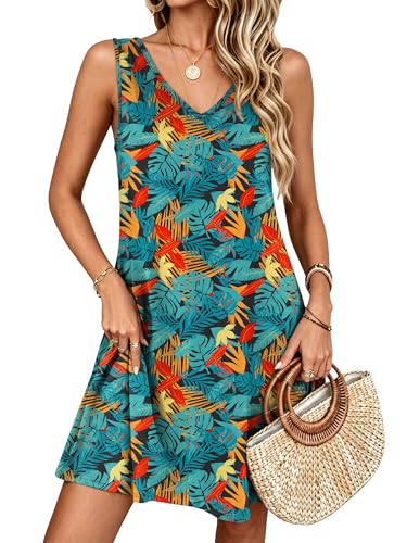 Image of ANRABESS Summer Dress for Women,V Neck Sleeveless Sundress,Loose Fit,Soft Travel Vacation Outfits,Cute Beach Cover Up Clothes