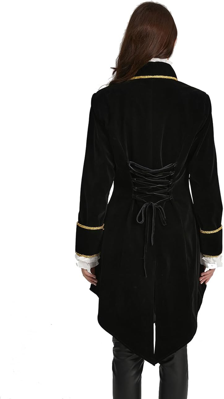 Womens Steampunk Medieval Victorian Gothic Tailcoat Masquerade Costume Jacket Pirate Frock Coat - Image 2