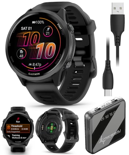 Image of Garmin Forerunner 570 47mm Advanced GPS Running & Triathlon Smartwatch, AMOLED Display, Training & Recovery Features, Slate Gray Aluminum w /Translucent Black /Black Band w / Wearable4U PowerBank Bundle