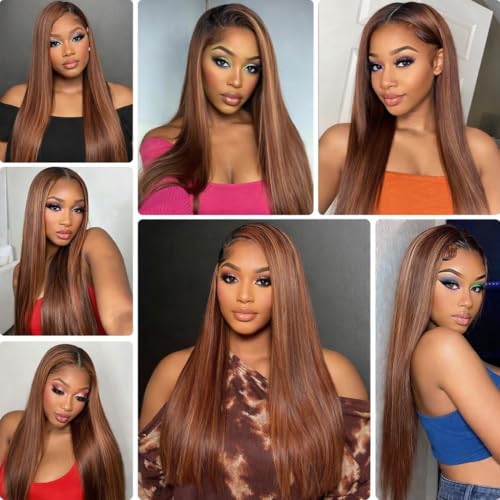 Straight Human Hair Bundles 14 16 18 Inch 3 Bundles Ombre Brown Highlight P4/30 Soft Silky Smooth Flowing Hair Extensions for Women — view 2